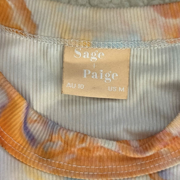 Sage & Paige Midi Dress Sleeveless Ribbed Side Cutout Sz Medium Tie Dye Orange - Picture 5 of 5
